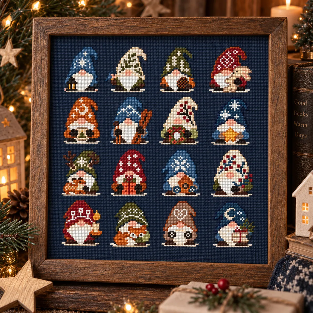 Preview 2 of 16 Mini Christmas Gnomes Ornaments Set