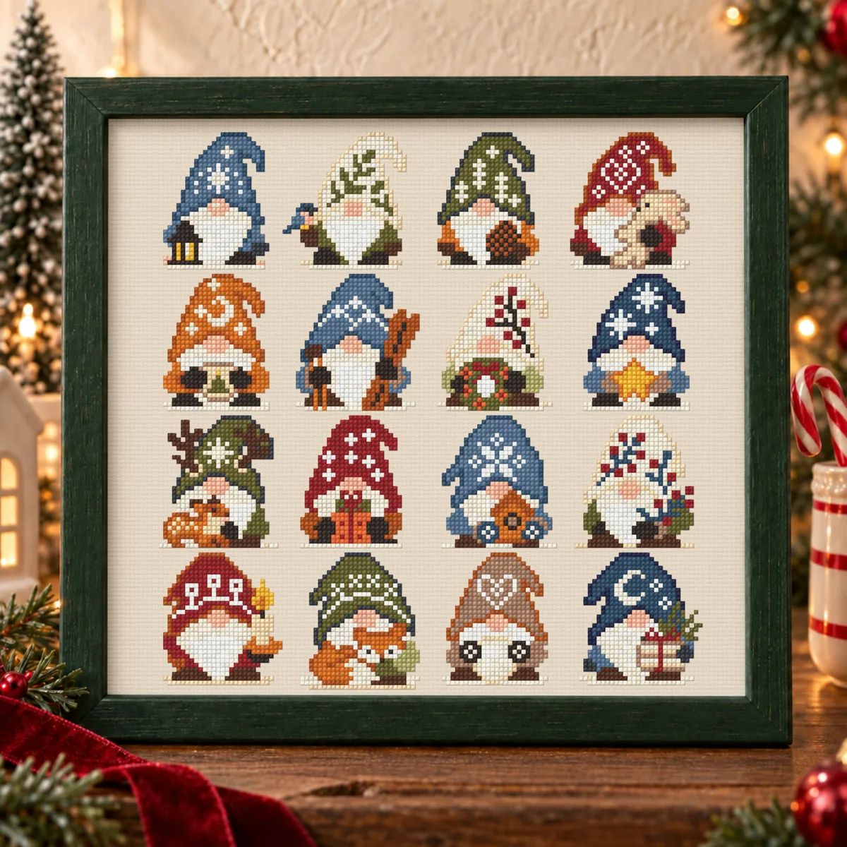 Preview 4 of 16 Mini Christmas Gnomes Ornaments Set