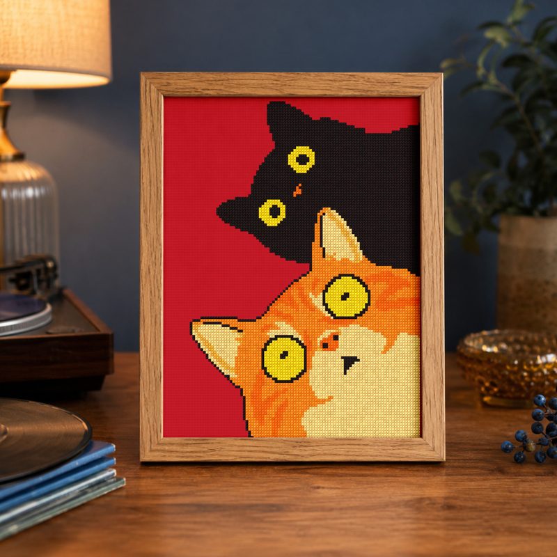 Two Staring Cats — counted cross-stitch pattern by Stitch Jam Studio