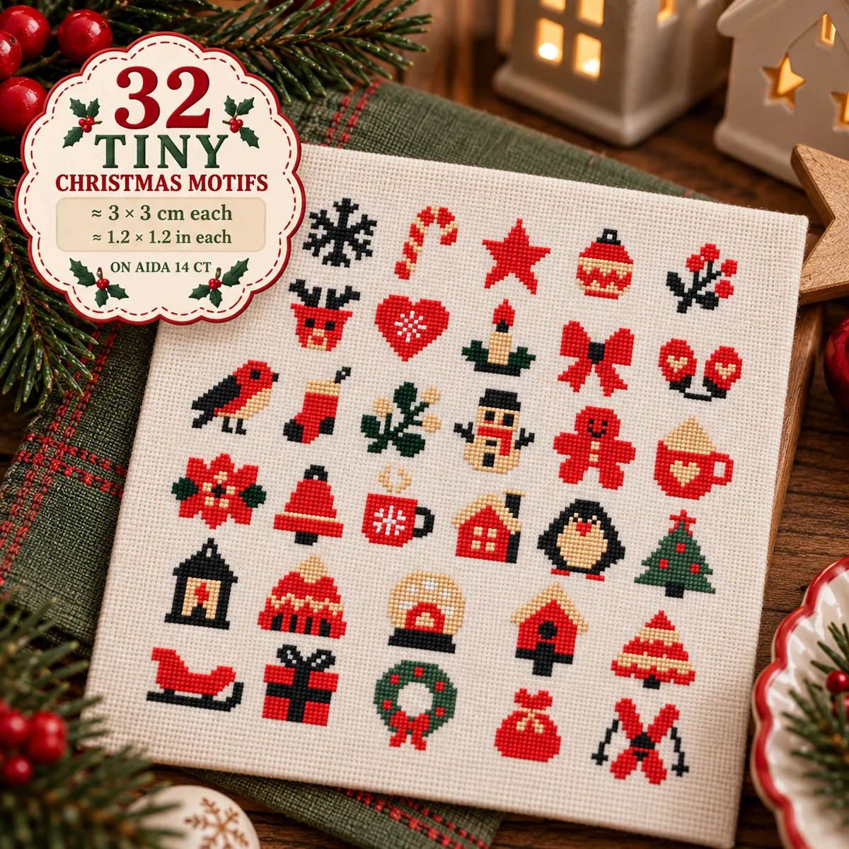 Stitch Jam Studio counted cross-stitch pattern: 32 Holiday tiny motifs