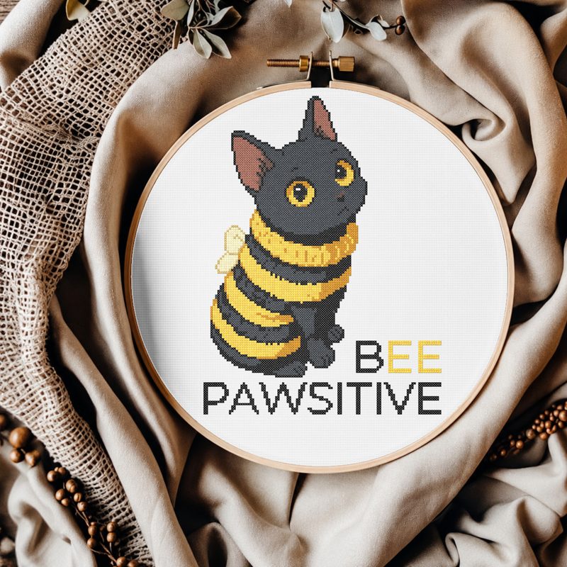 Bee Pawsitive — counted cross-stitch pattern by Stitch Jam Studio