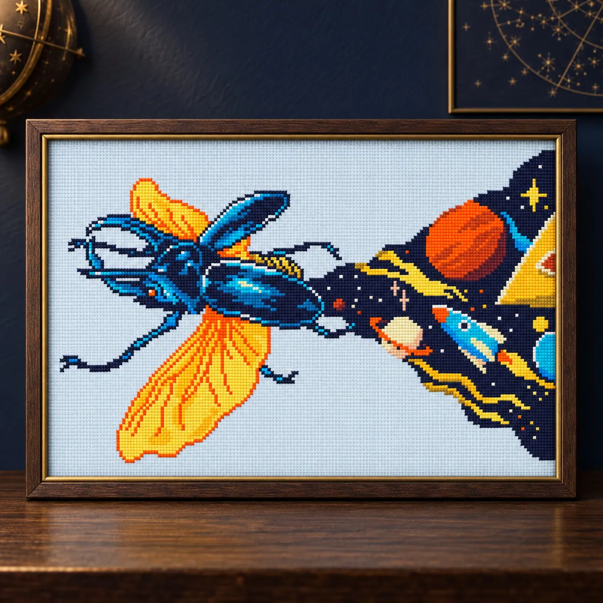 Stitch Jam Studio counted cross-stitch pattern: Beetle Nebula Flight
