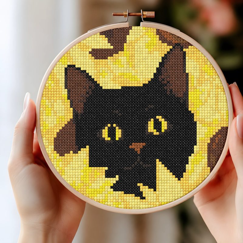 Cat in Sunflowers — counted cross-stitch pattern by Stitch Jam Studio