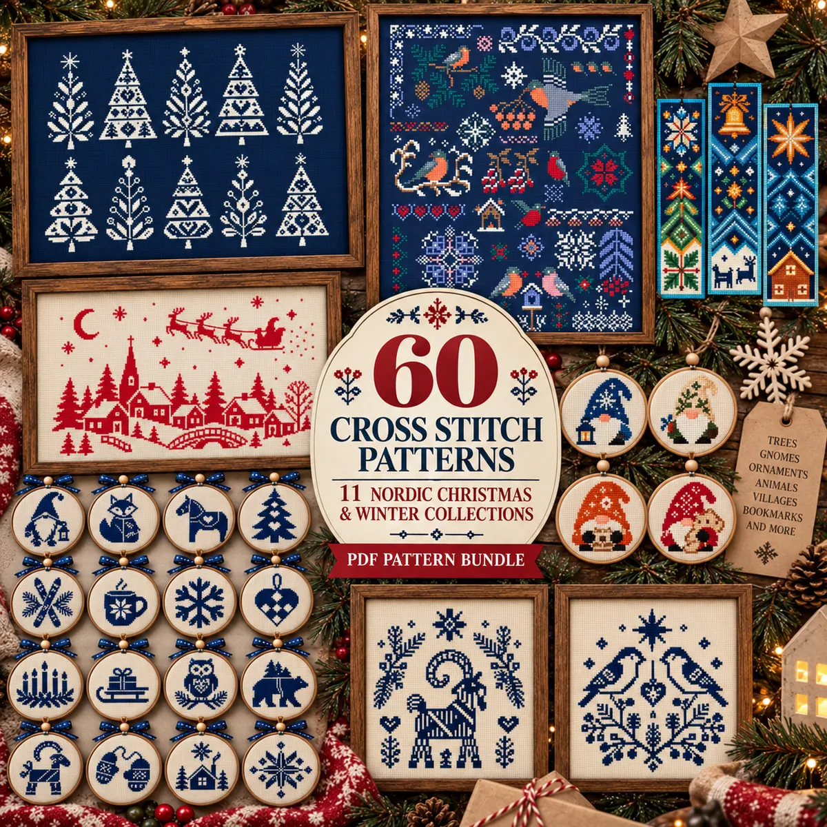 Nordic Christmas & Winter, cross-stitch PDF pattern set, preview 1