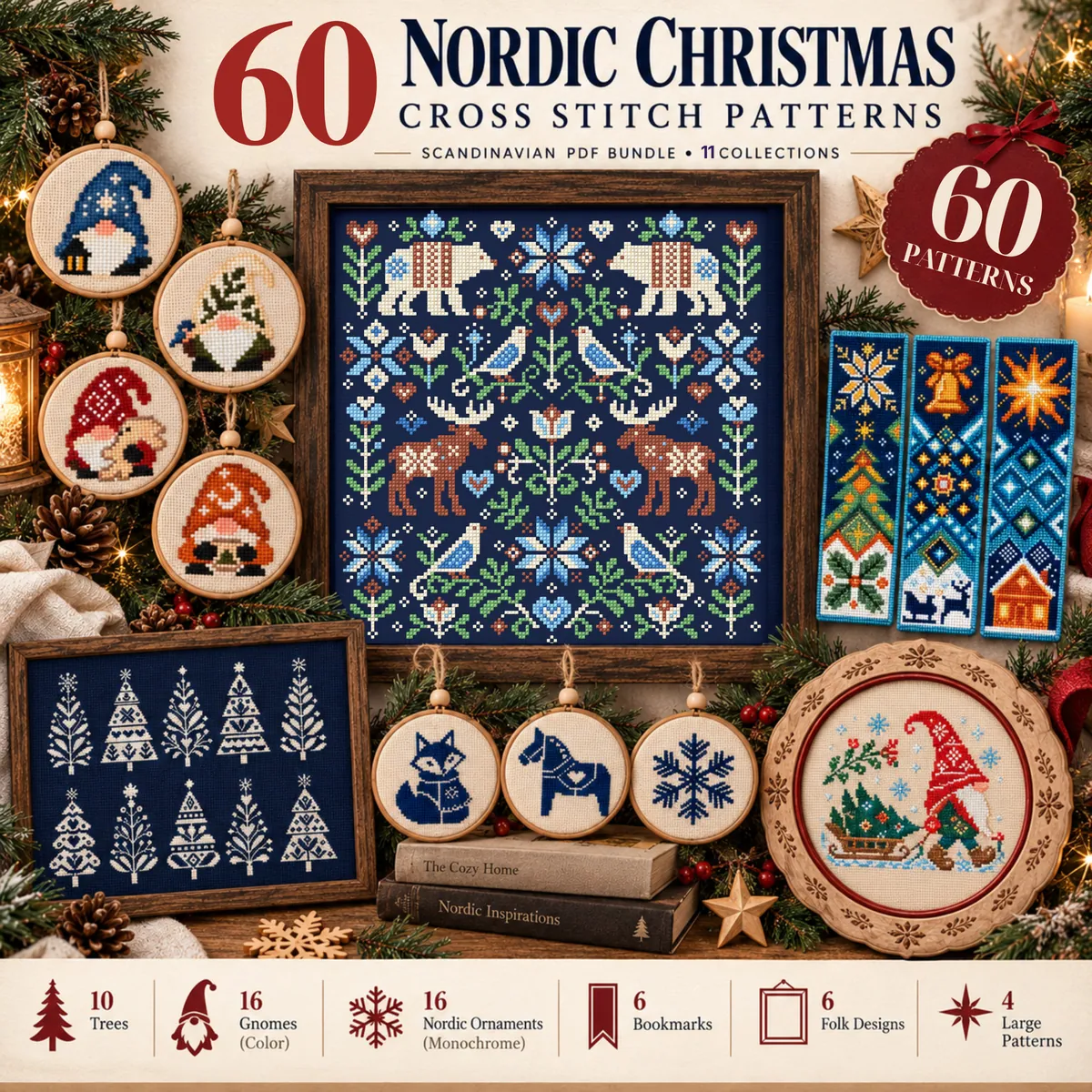 Nordic Christmas & Winter, cross-stitch PDF pattern set, preview 2