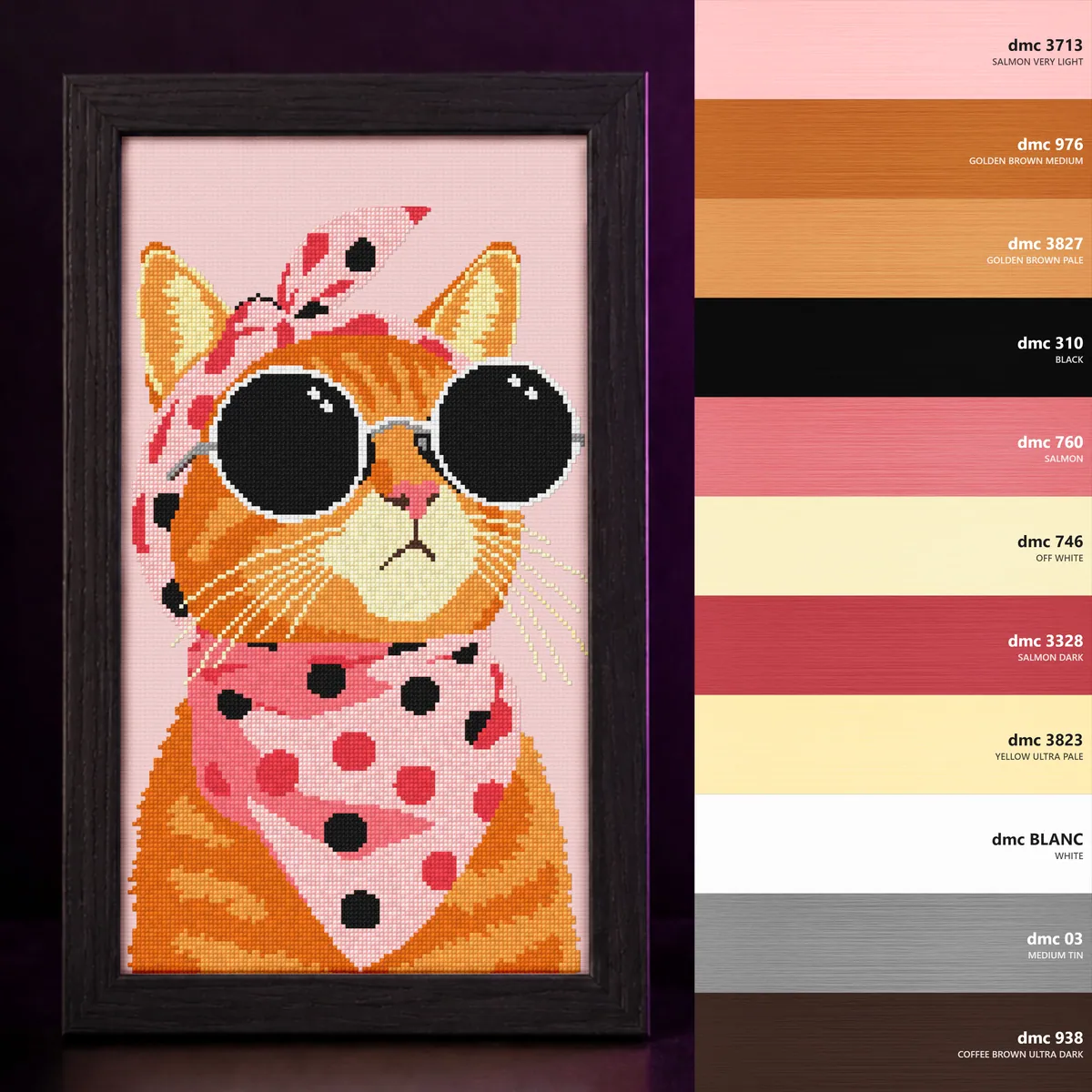 Cat Glam Pink — counted cross-stitch pattern by Stitch Jam Studio