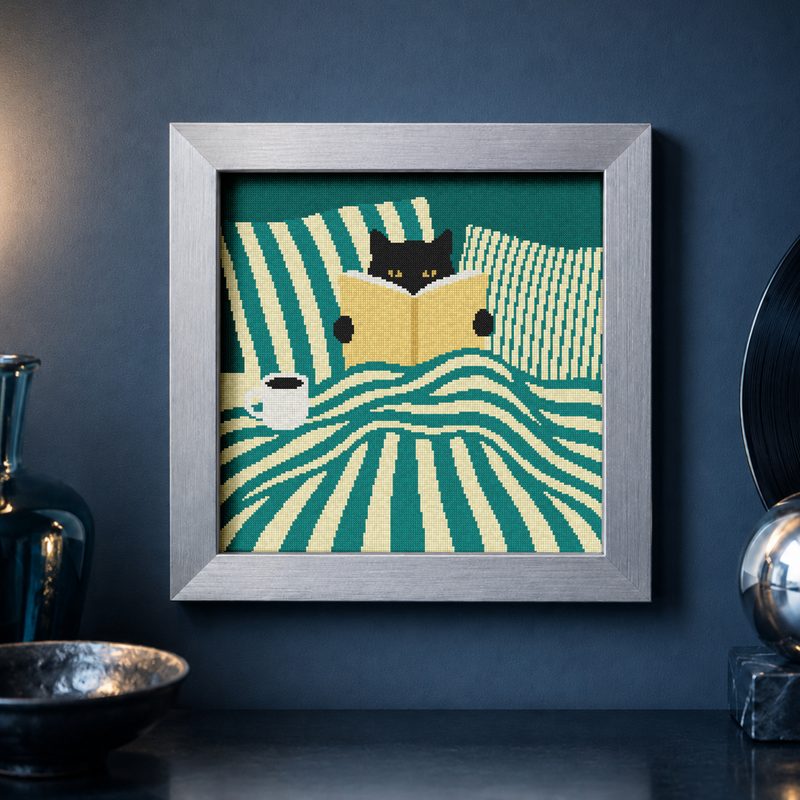 Bookish Cat — counted cross-stitch pattern by Stitch Jam Studio