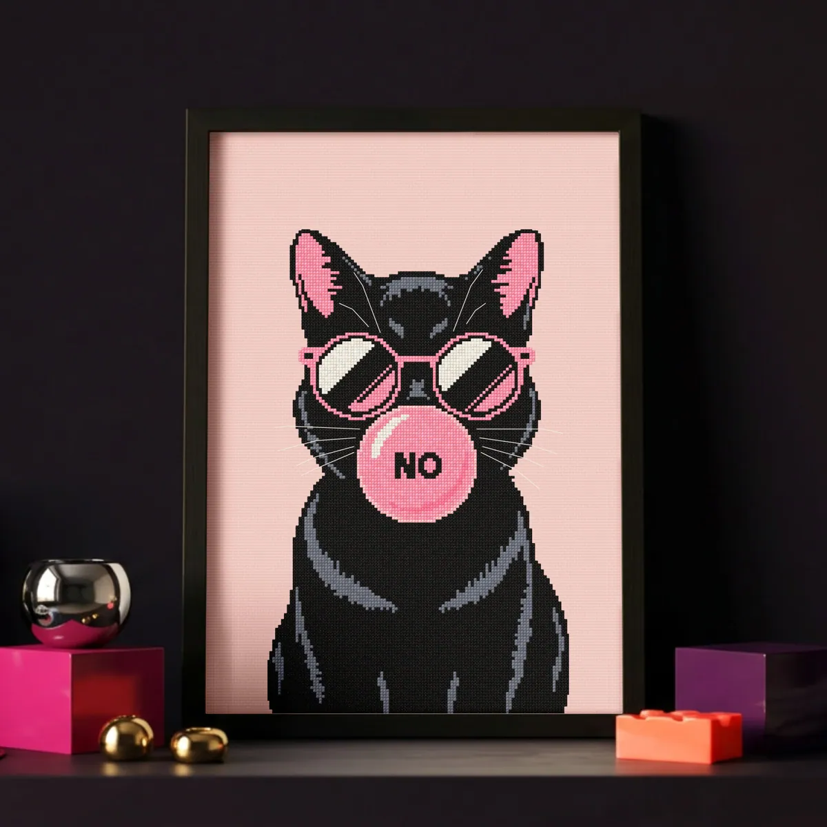 Cat with the gum - poster — counted cross-stitch pattern by Stitch Jam Studio