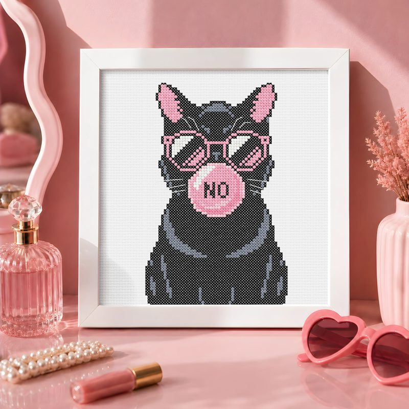 Sassy Bubblegum Cat — counted cross-stitch pattern by Stitch Jam Studio