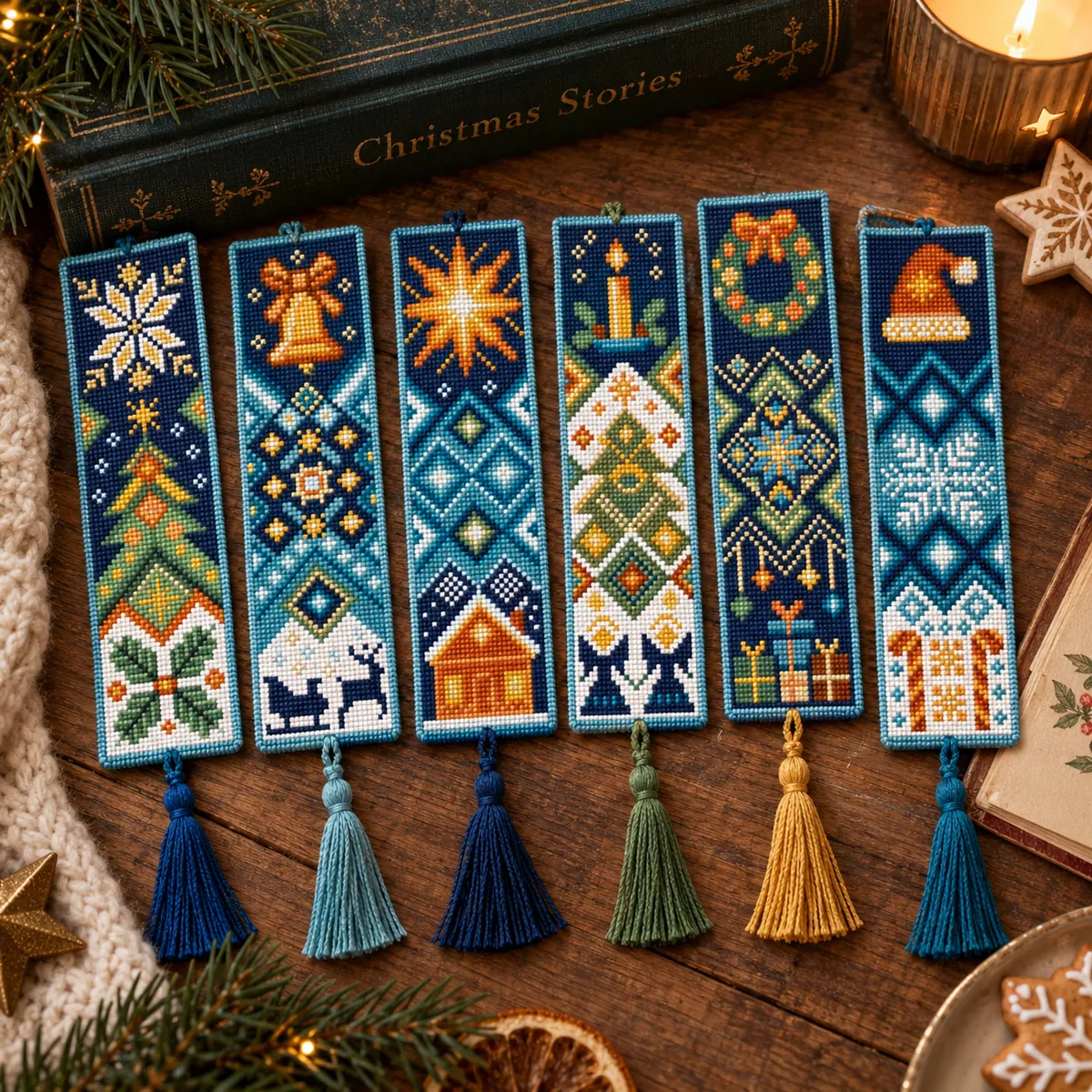 Stitch Jam Studio counted cross-stitch pattern: Christmas Nordic Bookmarks Set