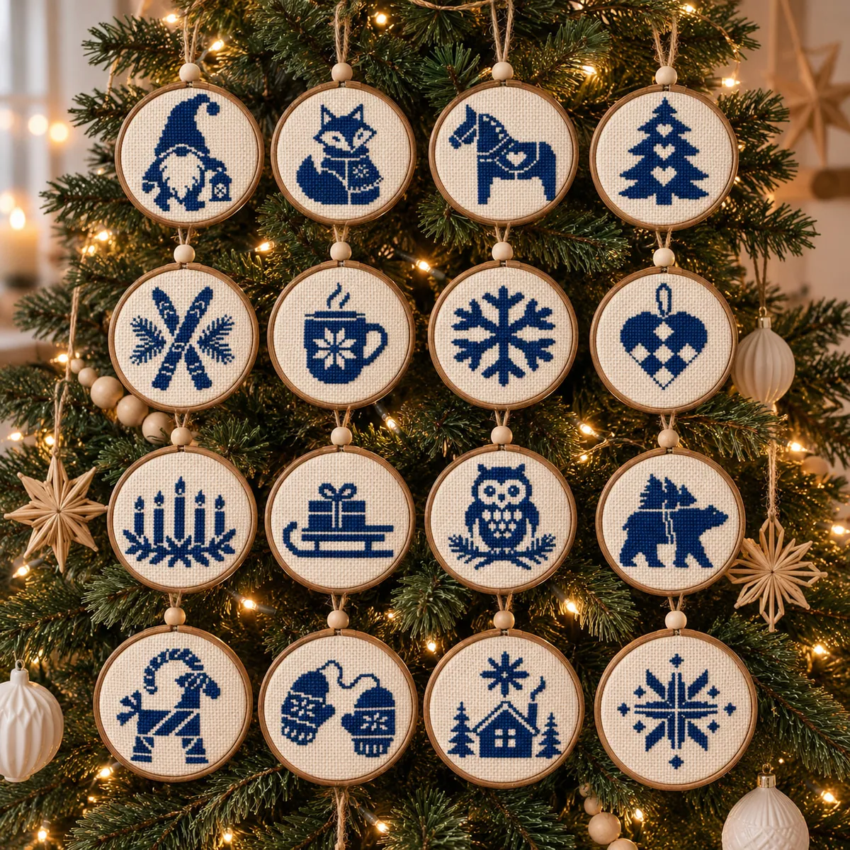 Stitch Jam Studio counted cross-stitch pattern: Christmas Nordic Ornaments Monochrome