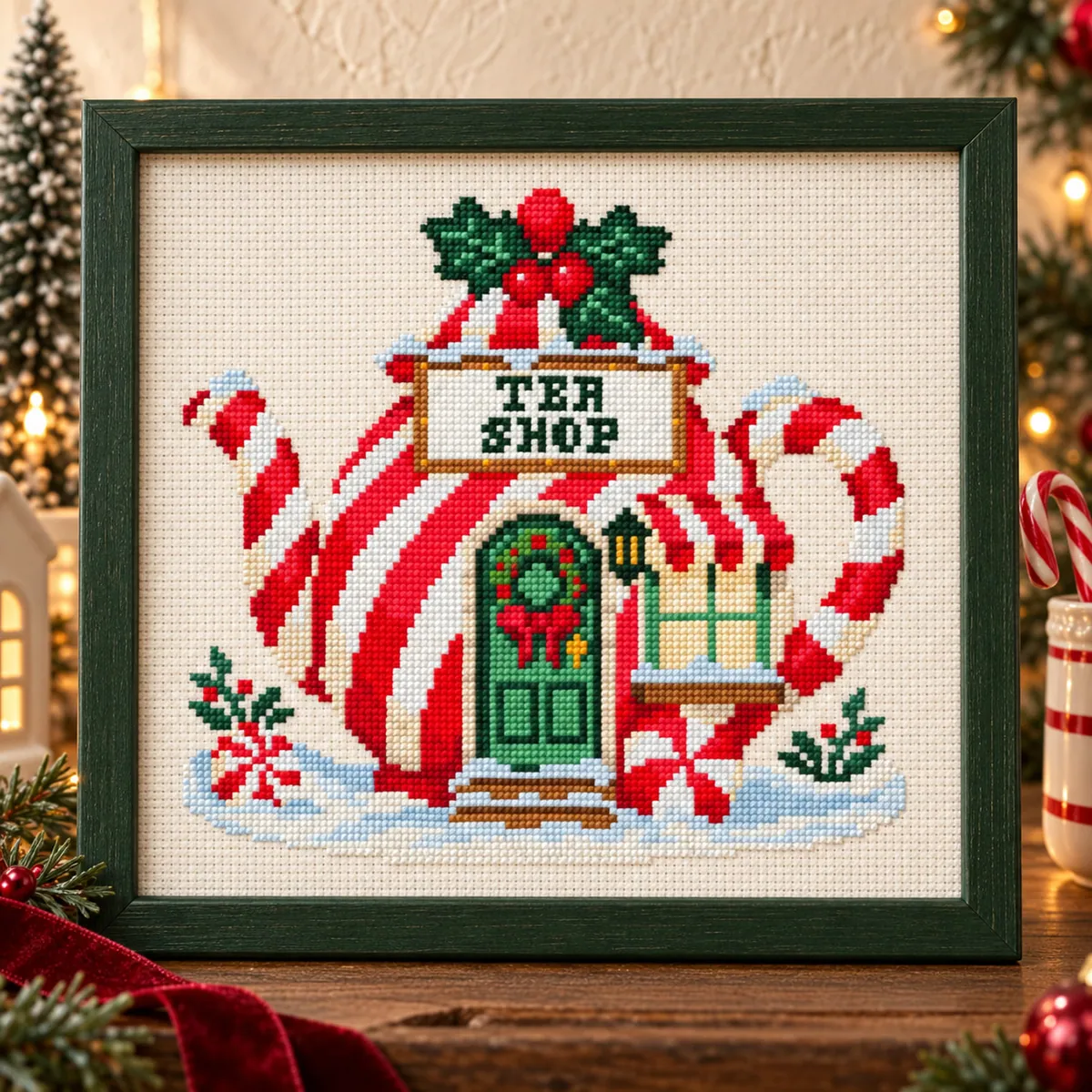 Stitch Jam Studio counted cross-stitch pattern: Christmas Tea Shop