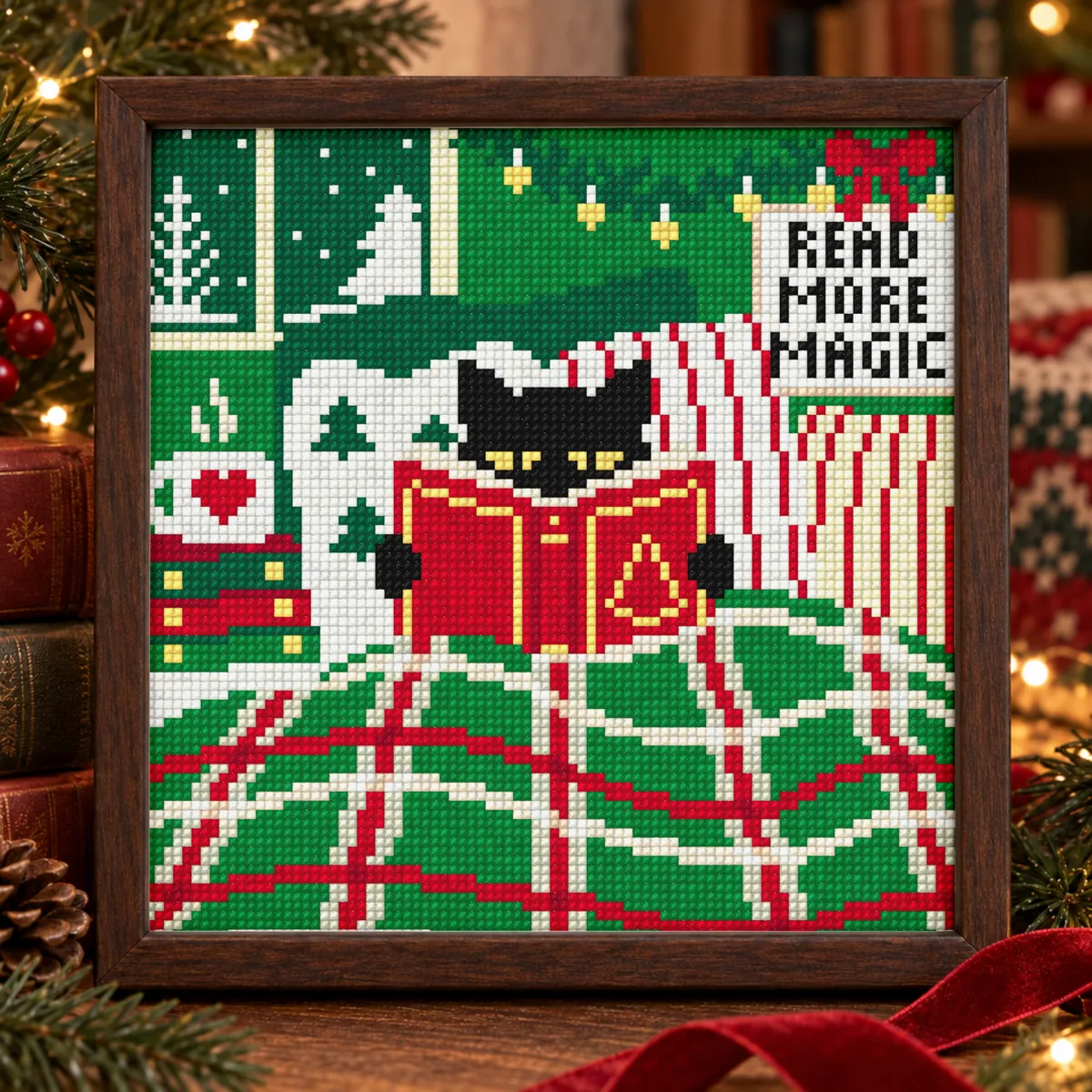 Stitch Jam Studio counted cross-stitch pattern: Cozy Christmas Cat