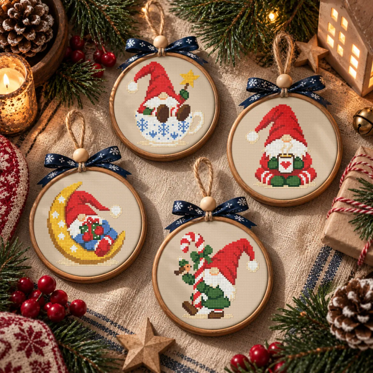 Stitch Jam Studio counted cross-stitch pattern: Cozy Holiday Gnomes Set