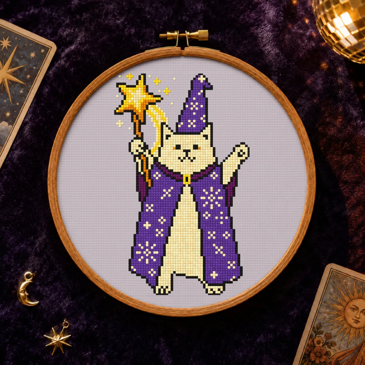 Stitch Jam Studio counted cross-stitch pattern: Cute cat wizard