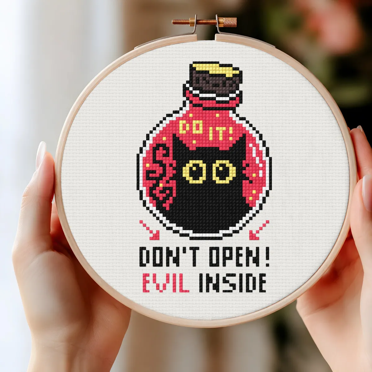 Don't Open - Evil Inside — counted cross-stitch pattern by Stitch Jam Studio