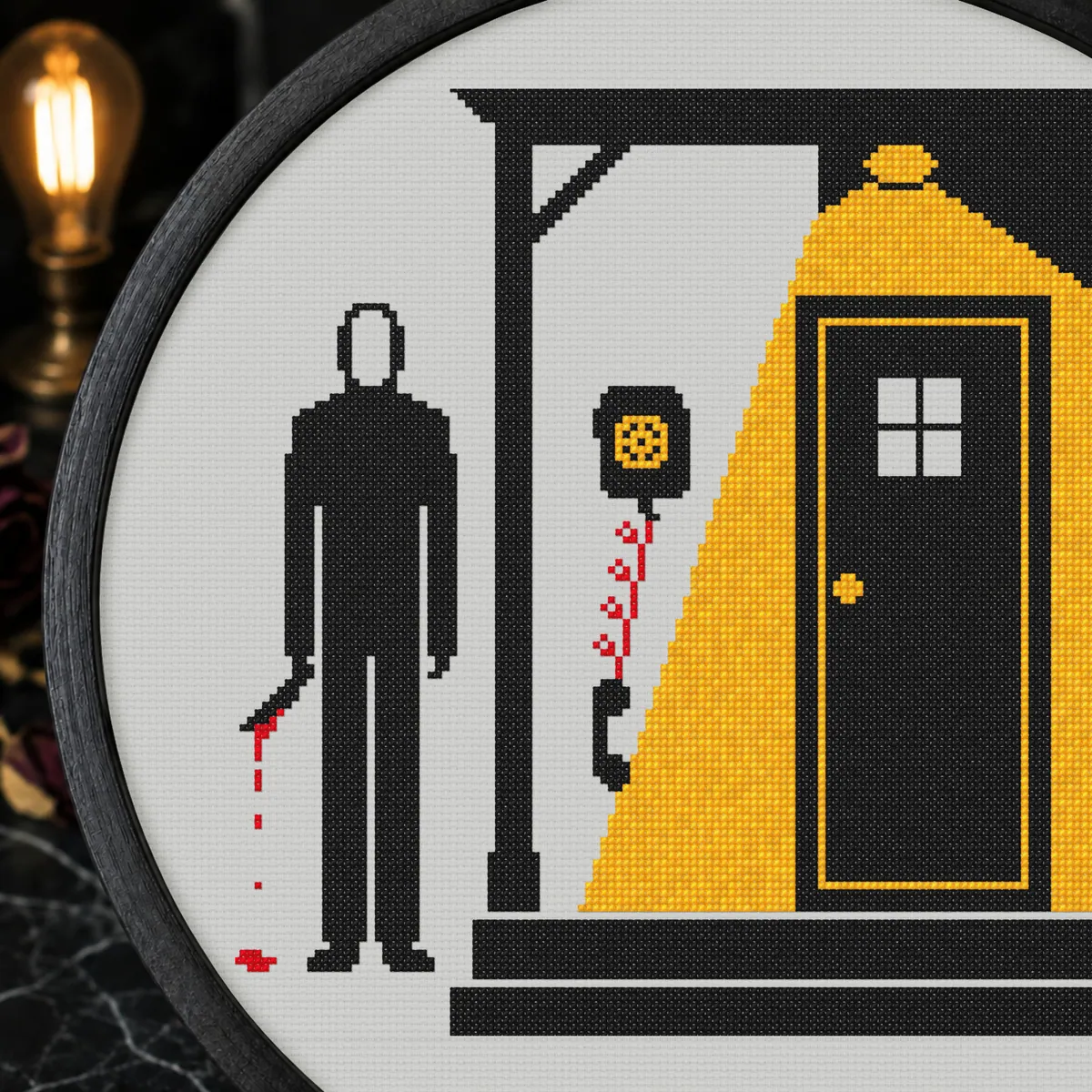 Stitch Jam Studio counted cross-stitch pattern: Final Girl's Porch Light