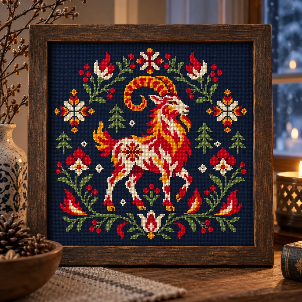 Stitch Jam Studio counted cross-stitch pattern: Fire Goat 2027 Nordic Folk