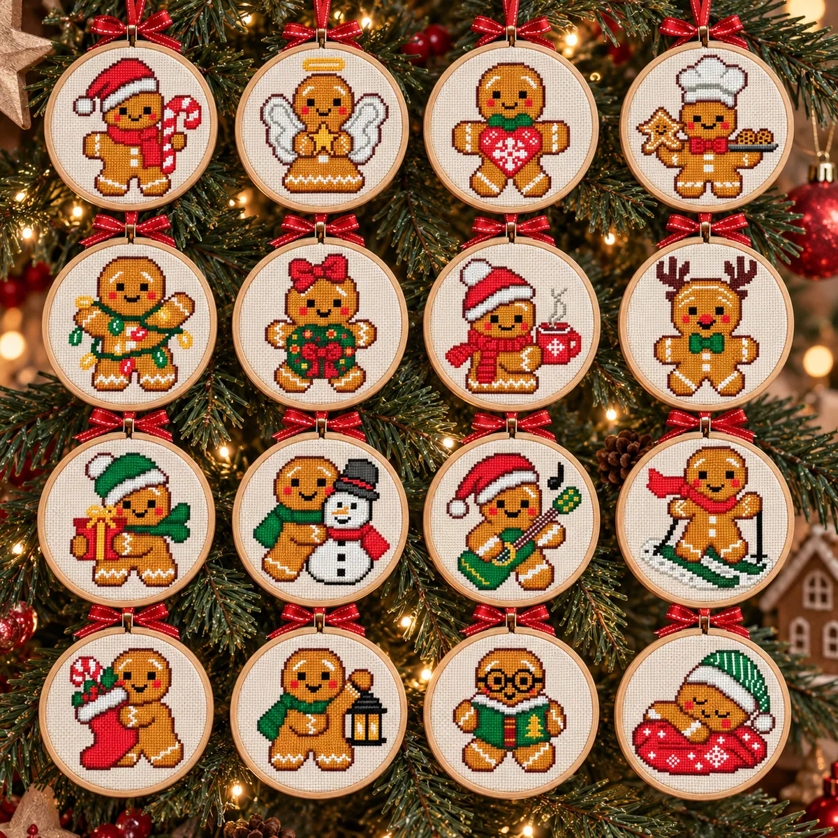 Stitch Jam Studio counted cross-stitch pattern: Gingerbread men Christmas ornaments