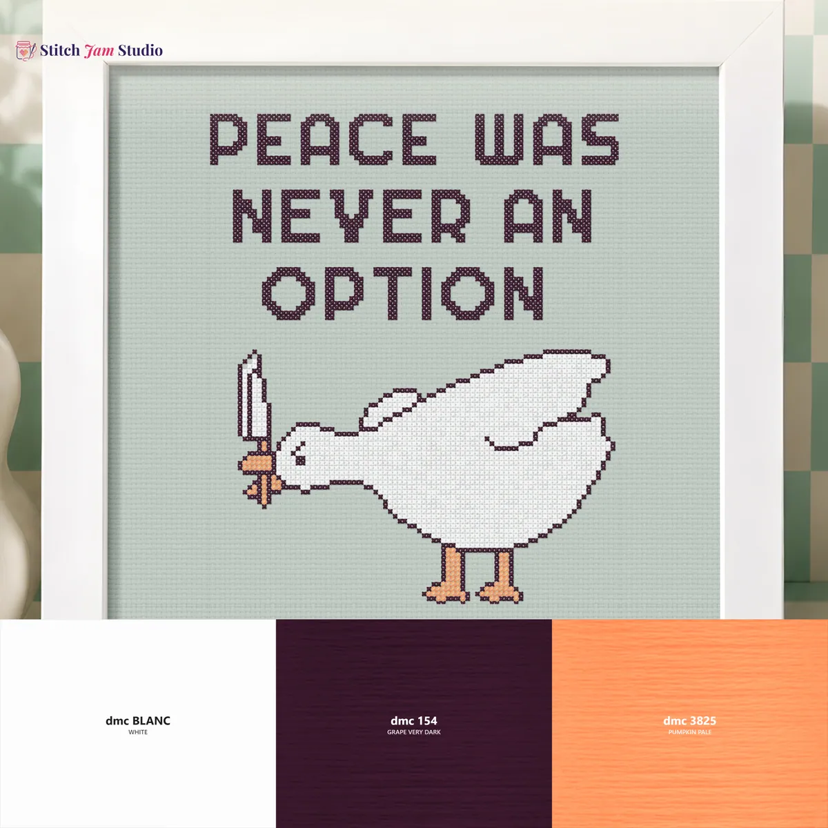 Goose - Peace was never an option — counted cross-stitch pattern by Stitch Jam Studio