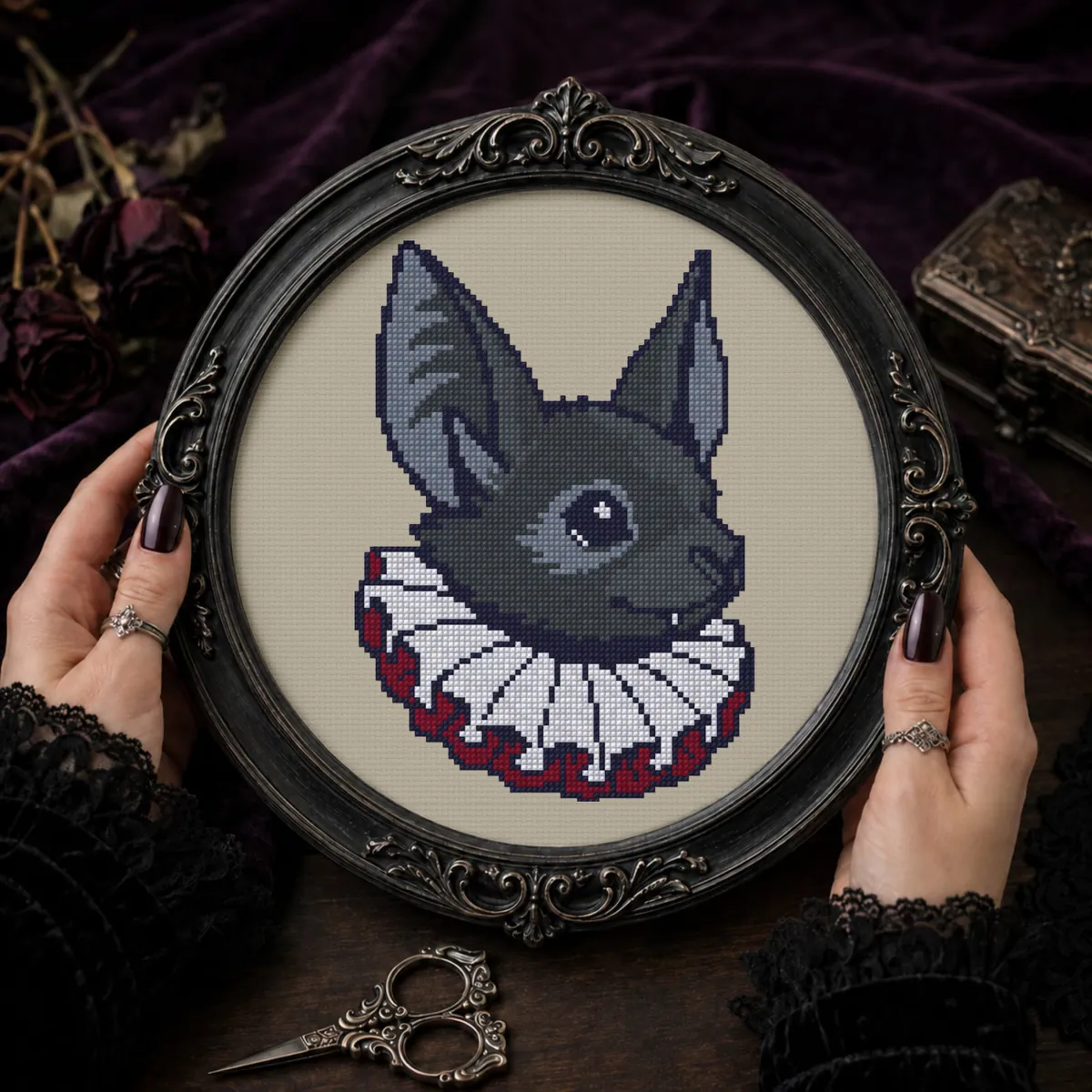 Stitch Jam Studio counted cross-stitch pattern: GOTHIC BAT PORTRAIT