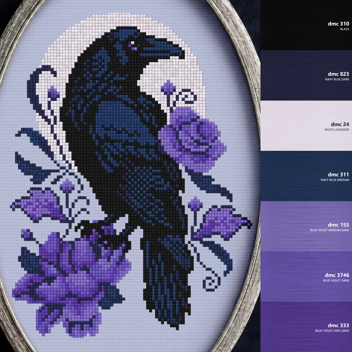 Preview 3 of Gothic Midnight Raven and Purple Roses