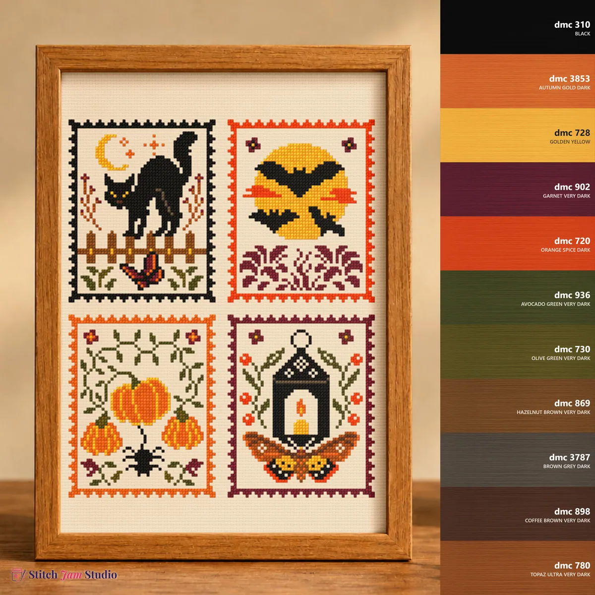 Stitch Jam Studio counted cross-stitch pattern: Hallow's Eve Six - Ornament Set