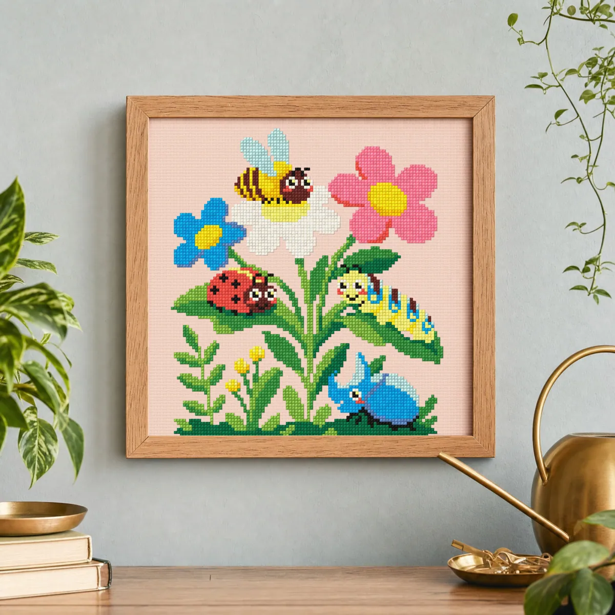 Stitch Jam Studio counted cross-stitch pattern: Insect garden gathering
