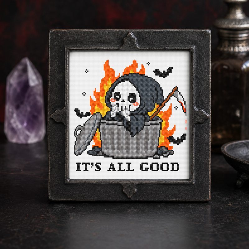It's All Good — Dumpster Reaper — counted cross-stitch pattern by Stitch Jam Studio