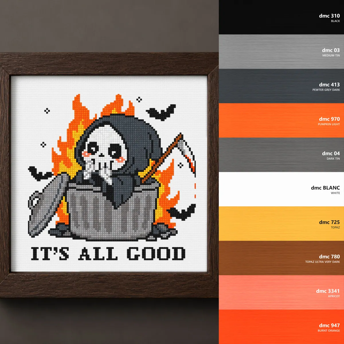 "It's All Good" - Dumpster Reaper — counted cross-stitch pattern by Stitch Jam Studio