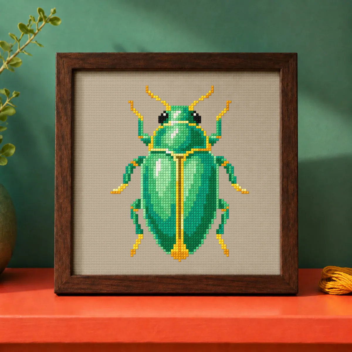 Stitch Jam Studio counted cross-stitch pattern: Jade Beetle Brooch