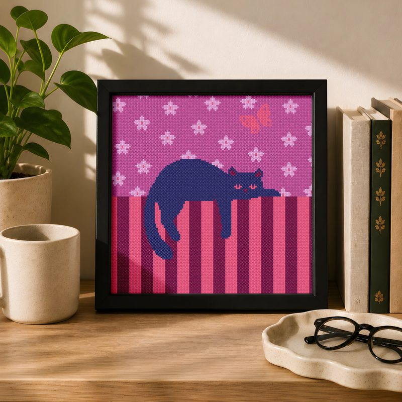 Lazy Black Cat — counted cross-stitch pattern by Stitch Jam Studio