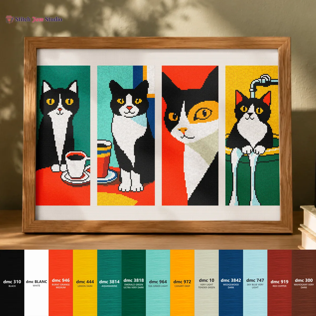 Modern black cats - mix — counted cross-stitch pattern by Stitch Jam Studio