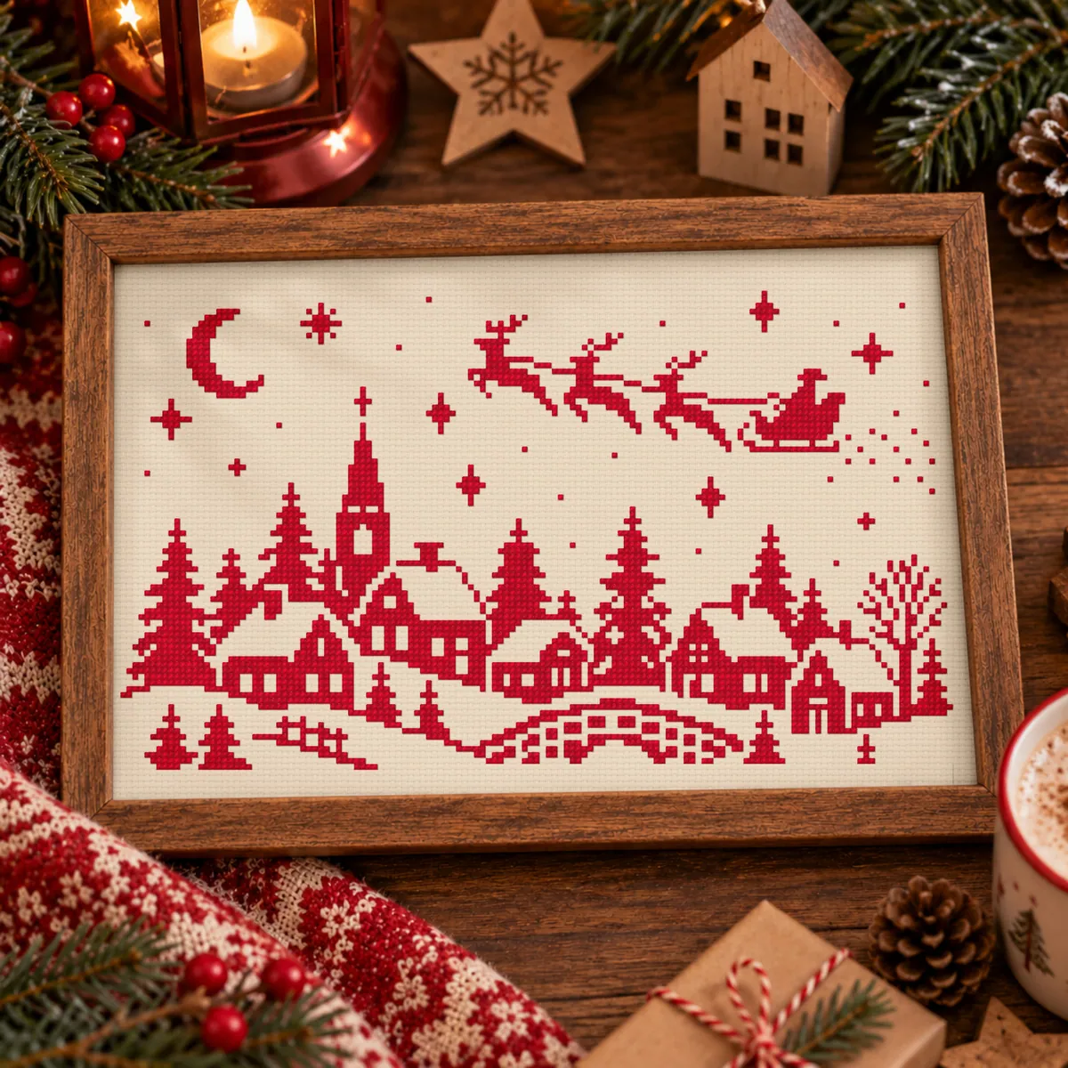 Stitch Jam Studio counted cross-stitch pattern: Monochrome Christmas Village