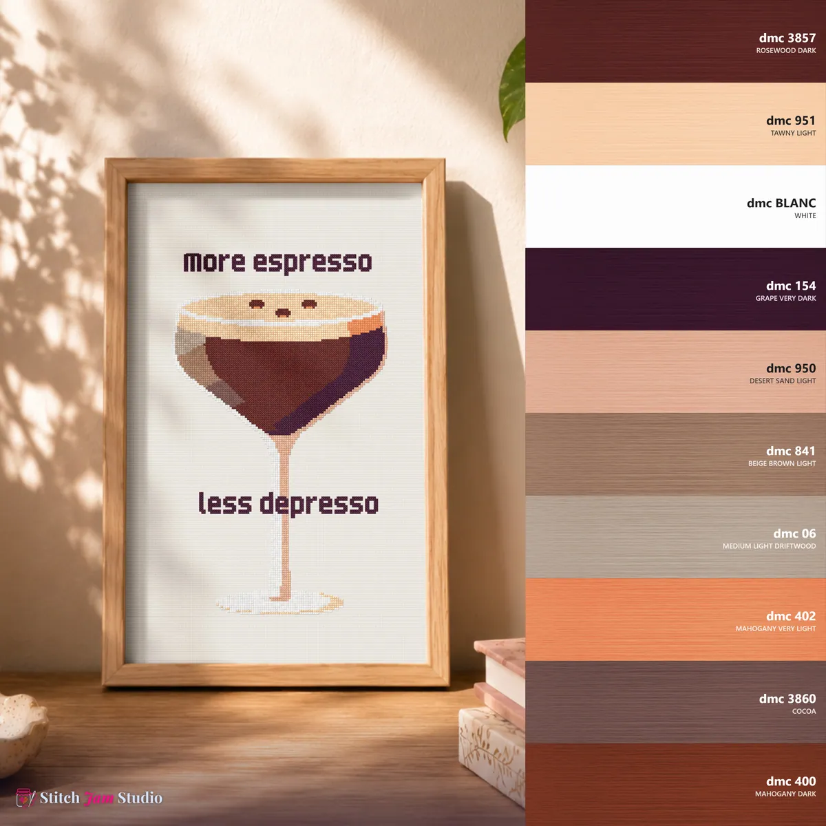 more espresso less depresso — counted cross-stitch pattern by Stitch Jam Studio