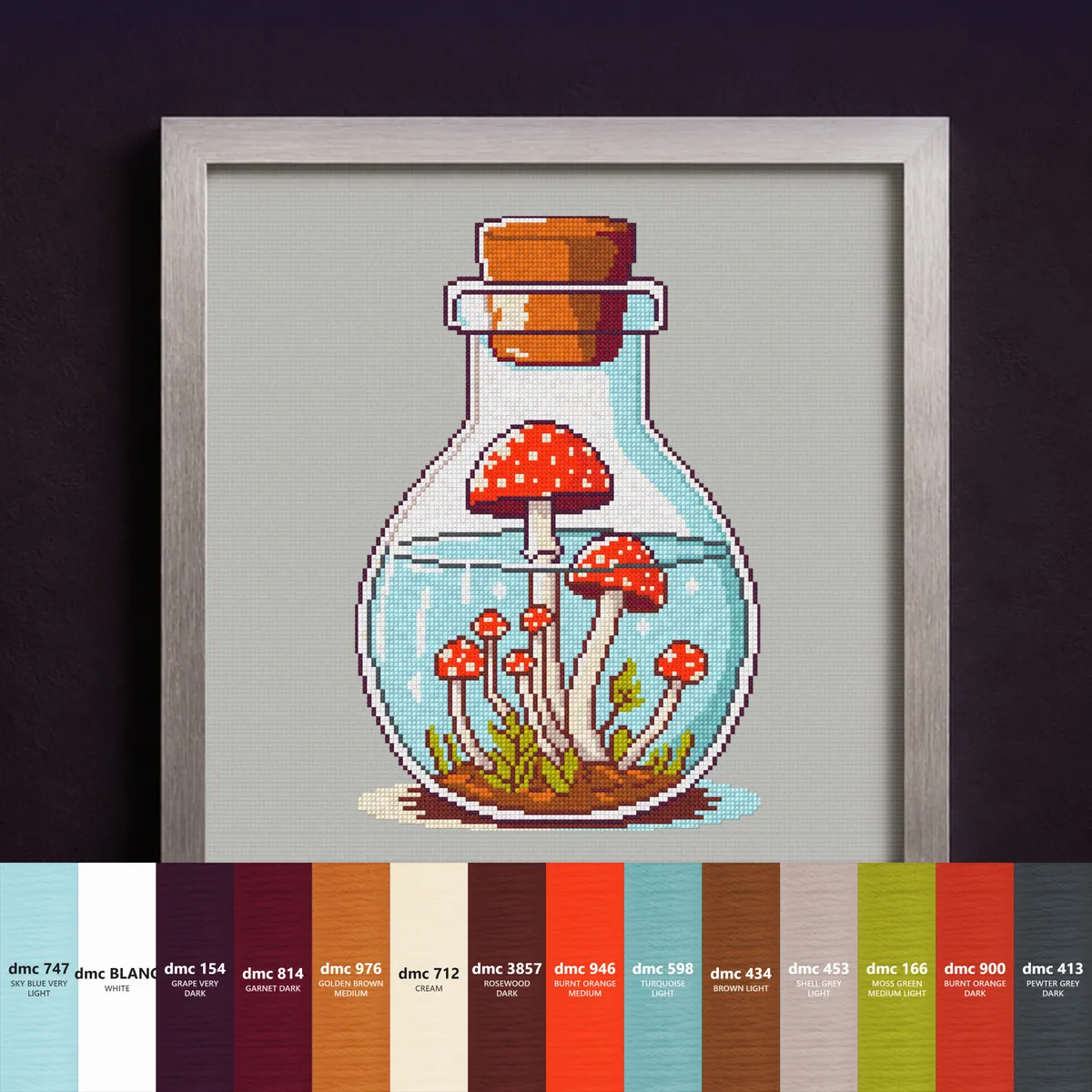 Mushroom Elixir — counted cross-stitch pattern by Stitch Jam Studio