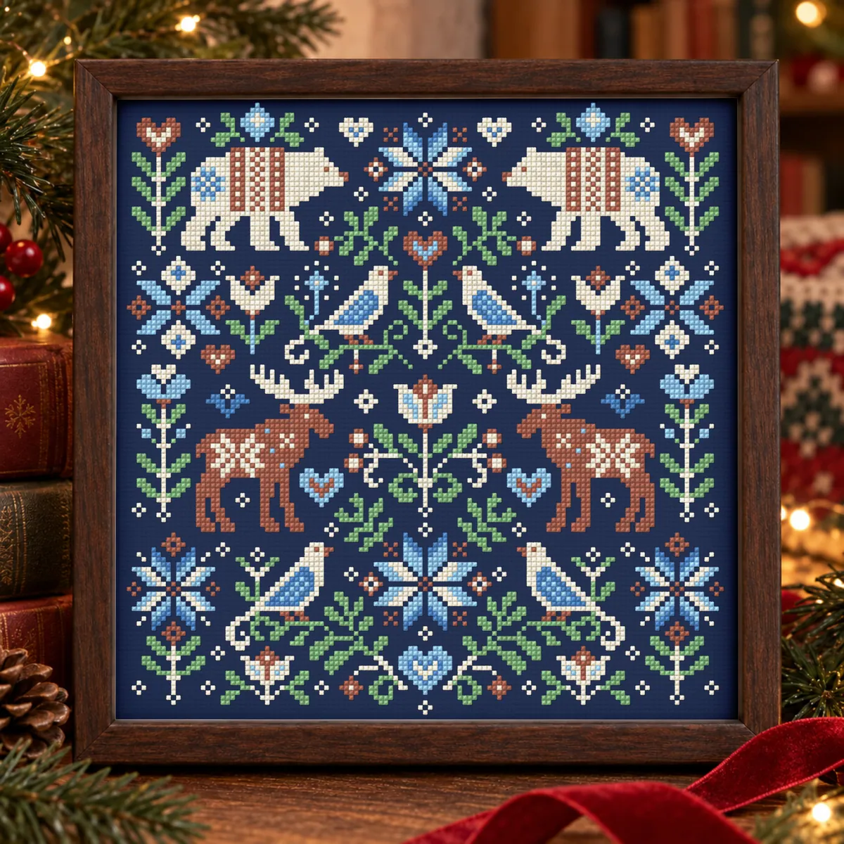 Stitch Jam Studio counted cross-stitch pattern: Nordic Winter Folk Sampler