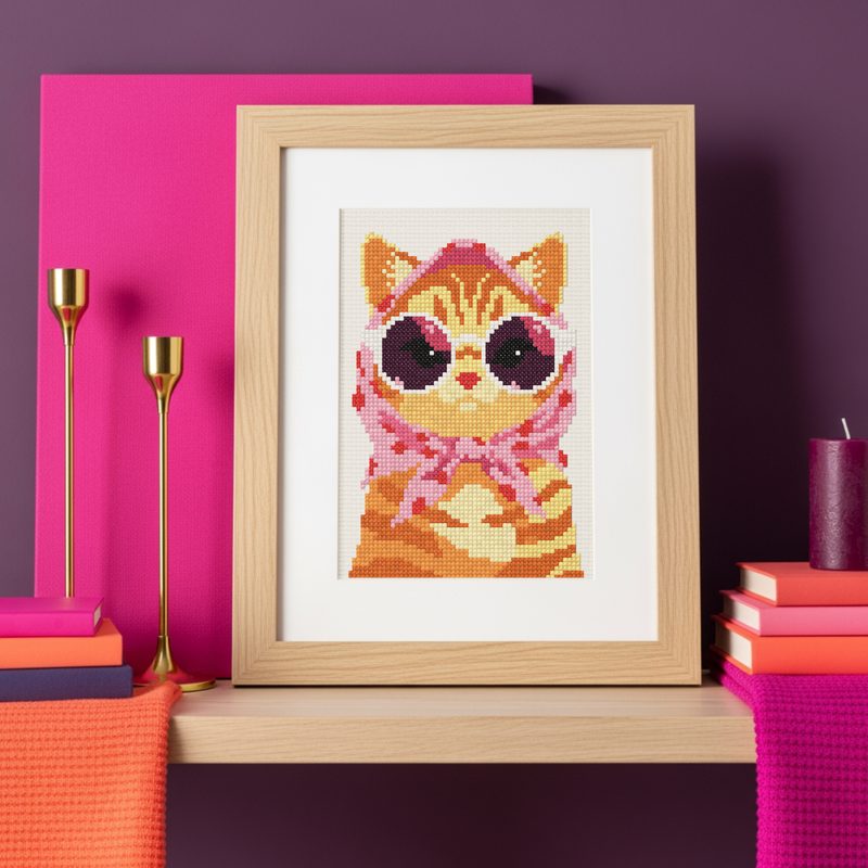 Coquette Pink Cat — counted cross-stitch pattern by Stitch Jam Studio