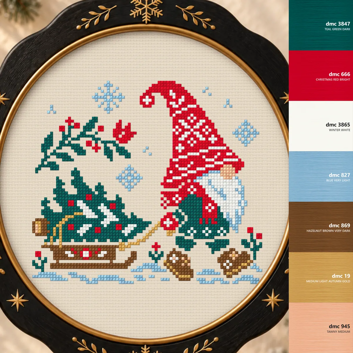 Preview 4 of Scandinavian Gnome with Sleigh and Christmas Tree