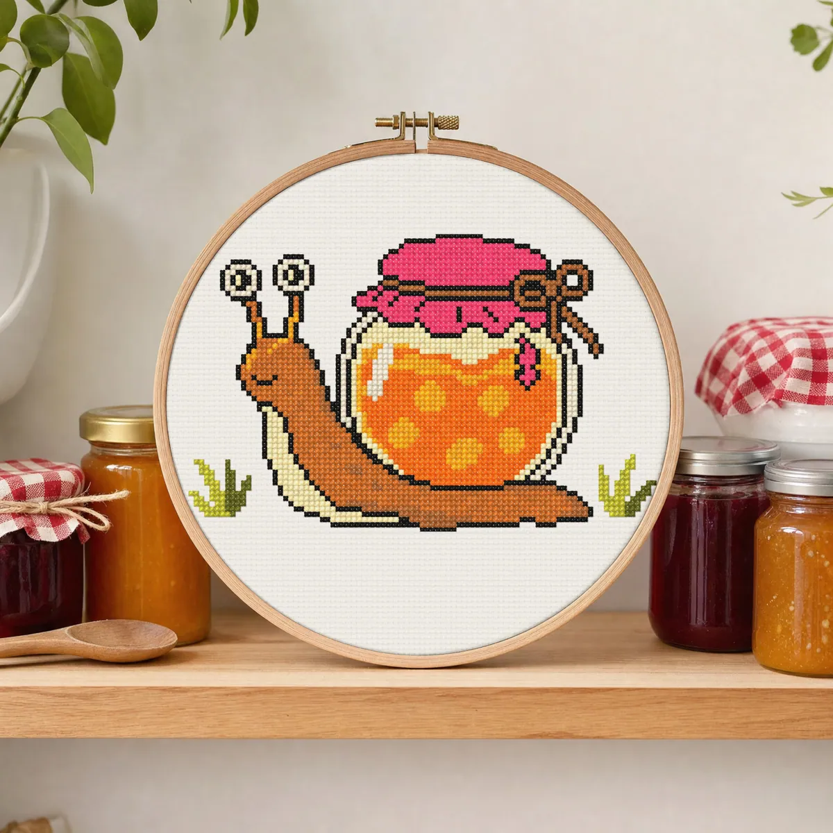 Stitch Jam Studio counted cross-stitch pattern: Snail Jam Jar