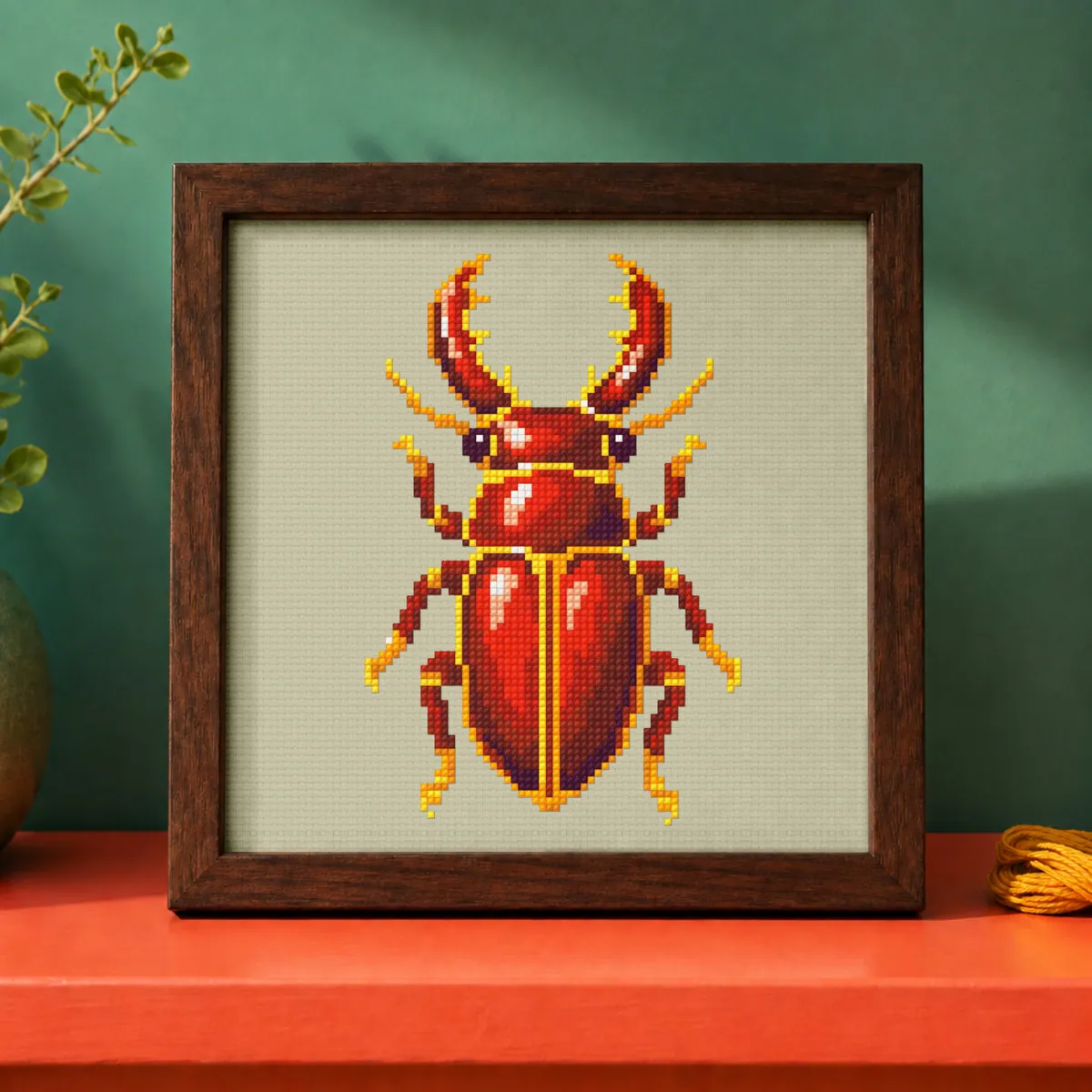 Stitch Jam Studio counted cross-stitch pattern: Stag Beetle Brooch