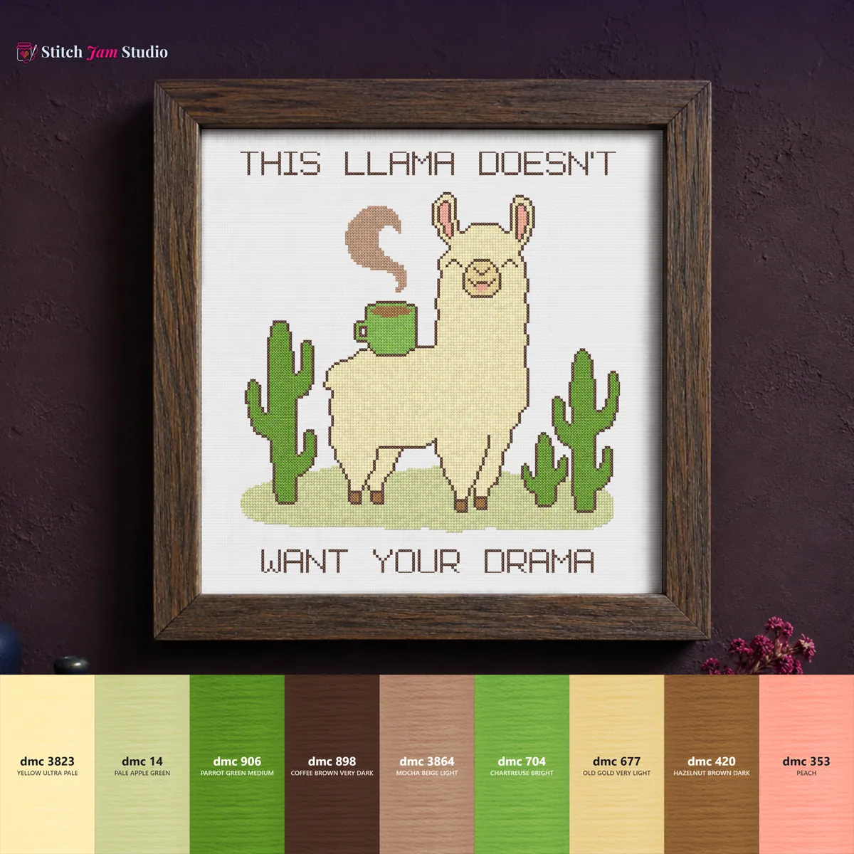This Llama doesn't want your drama — counted cross-stitch pattern by Stitch Jam Studio