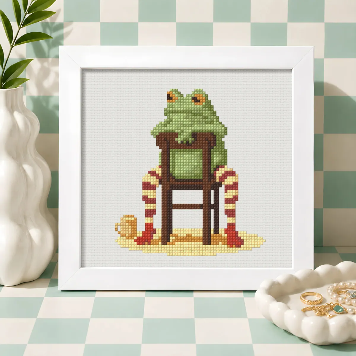 Stitch Jam Studio counted cross-stitch pattern: tired frog pop art