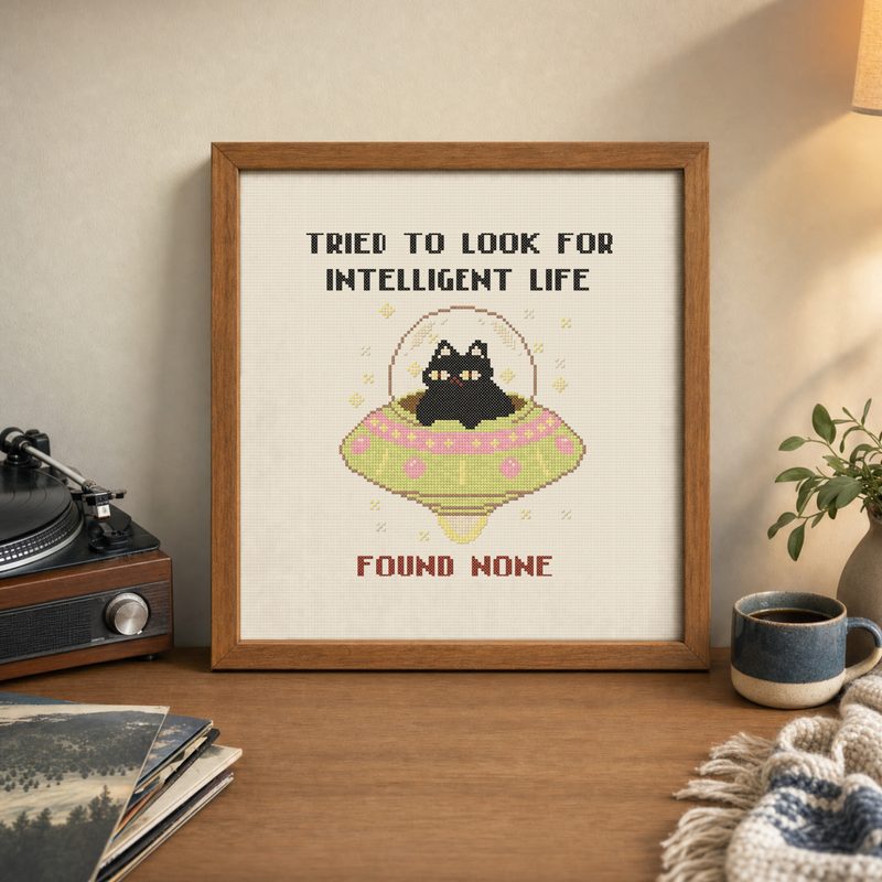 Black Cat & UFO — counted cross-stitch pattern by Stitch Jam Studio