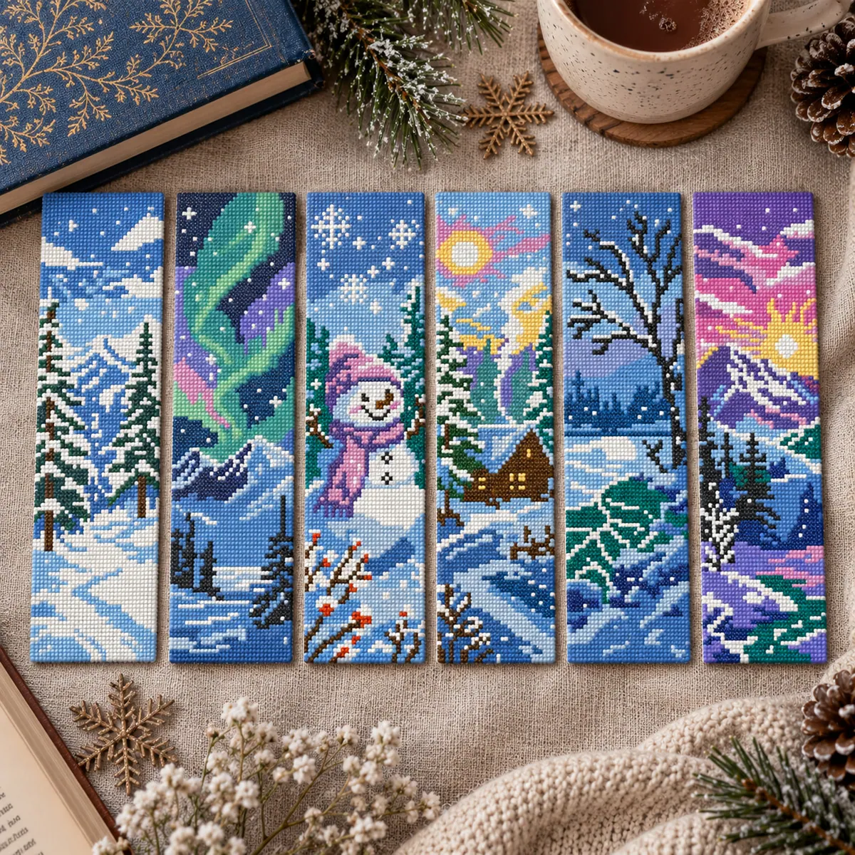 Stitch Jam Studio counted cross-stitch pattern: Winter Forest Bookmarks Set